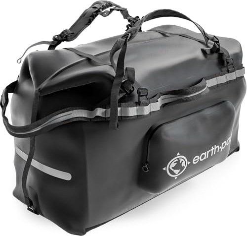 Earth Pak Large Waterproof Dry Bag - 1680D TPU - Heavy Duty Camping & Boat Bag - 8x8 Popout Pocket - 160L (Black)