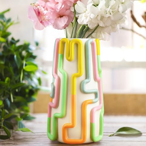 GUGUGO Bunte gefütterte Vase für Blumen, 20,3 cm hoch, dekorative Vasen, minimalistische Heimdekoration, einzigartige lustige Blumenvase für Tafelaufsätze, niedliche Pflanzenvasen für den