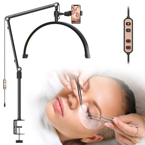 Yofuly Wimpernlicht für Wimpernverlängerungen, 3000–6000 K einstellbare Helligkeit und Farbtemperatur Wimpernlampe mit Handyhalter, ideal für Make-up, Nägel, Gesichtsbehandlung und Tätowierung