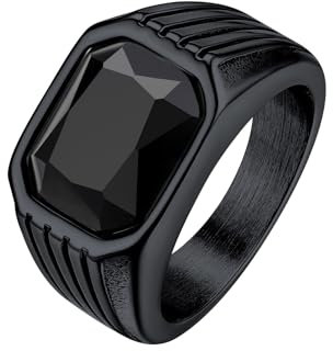 Bestyle Ringe für Herren Schwarzer Onyx Ringe Edelstahl Quadratische Achat Ringe Bandring Herrenring Männer Pinky Daumen Ring für Papa Vater Schmuck Geschenk, Größe 67, Schwarz