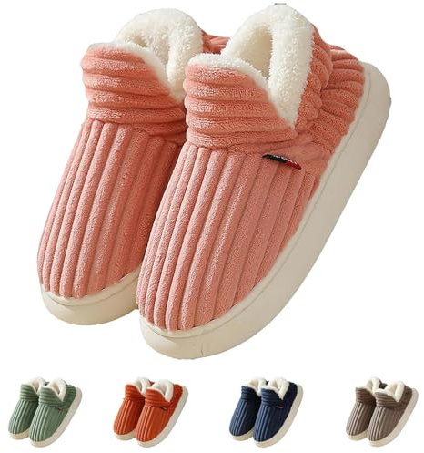 Chaussons Femme Hiver, Chausson Chaud Femme, Antidérapantes et Confortables en Peluche forme de pantoufles d'hiver et pelucheuses pour la maison (38/39 EU, Rose)