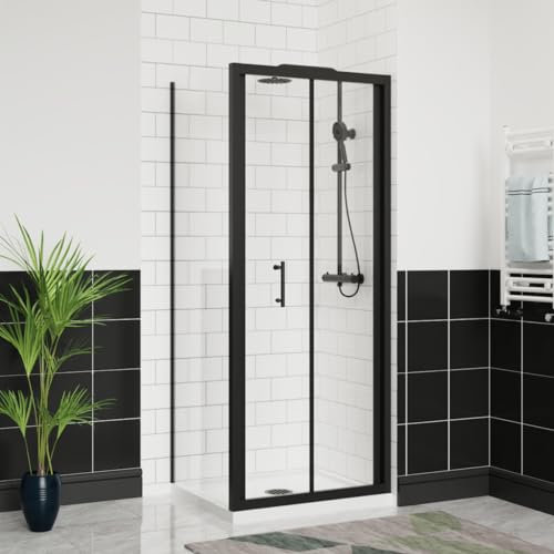 Aquariss 700x700mm Bifold Shower Enclosure Cubicles 6mm Self Clean Shower Door Folding Shower Screen with Side Panel Black