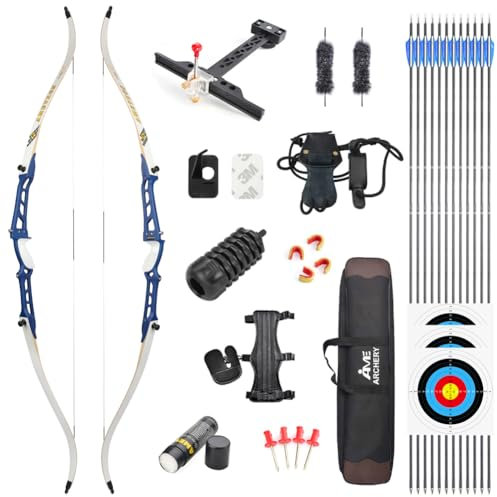 Bogenschießen Recurve Bogen und Pfeile Set 66/68/70 Zoll Erwachsene Wettbewerb Bogen 14-40lbs Sportbogen Langbogen für Jugend Erwachsene Outdoor Schießen(40lbs/70,Blau 2)