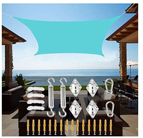 PenKee Waterproof Sun Shade Sail Rectangle Awning 2x3m Lake Blue Canopy Sunshade Cover with Fixing Kit and 4 Ropes UV Block for Patio Backyard Garden Outdoor Activities