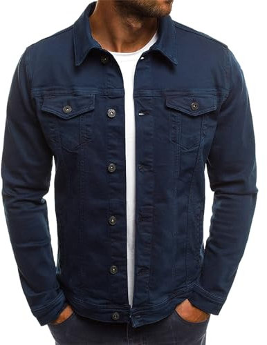 amropi Mens Denim Jacket Button Down Casual Outerwear Jean Jackets Navy, L