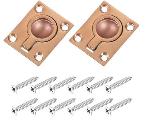 sourcing map 2Pcs Flush Ring Pull, 1.89-inch x 1.5-inch Stainless Steel Rectangle Recessed Door Pull with Screws for Furniture, Boat, Bronze Tone