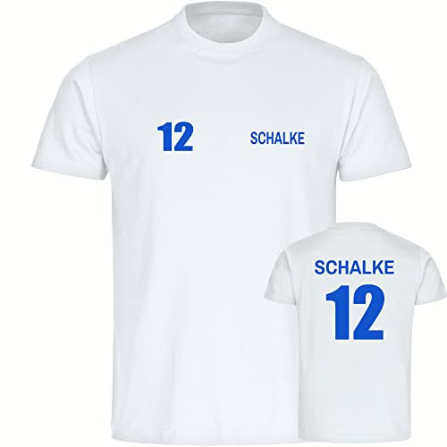 multifanshop Kinder T-Shirt - Schalke - Trikot Nummer 12 - Druck blau - Kind Größe 176 weiß