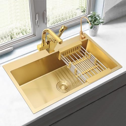 Fregadero cocina 1 seno,fregadero bajo encimera ,fregadero multifuncional,fregaderos baratos,Grifo extraíble con pistola rociadora, con cesto de drenaje telescópico, con válvula de ángulo de frío y ca