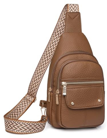 Myhozee Brusttasche Damen Sling Bag, Vegan Leder Crossbody Bag Klein Schultertaschen Crossover & Rucksack Vintage Umhängetasche für Outdoorsport,Wandern, Radfahren,Reisen braun