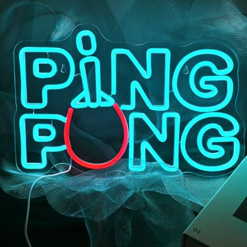 Uike SIGN Ping-Pong Neon Schild, Neonlicht für Wanddeko, dimmbar, USB-betrieben,für Tischtennisraum,Ping-Pong Club,Spielzimmer,Neon-Licht Geschenk (42CM*26CM)