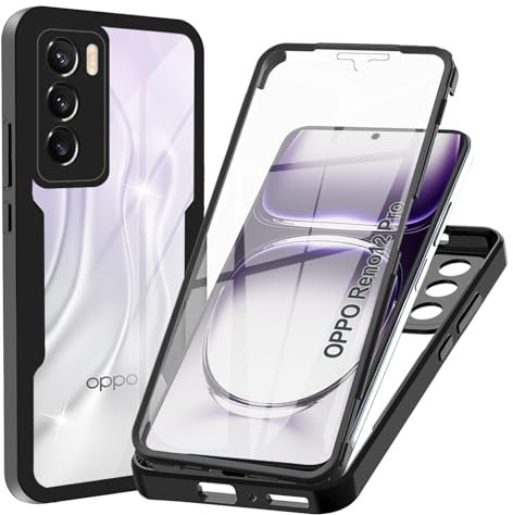WeiCase Cover per Oppo Reno 12 pro, Custodia Antiurto con Protezione dello Schermo Integrata, 360° Sottile Cover Transparente Silicone Custodia per Oppo Reno 12 pro, Nero