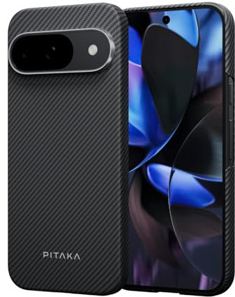 pitaka Magnetische Hülle für Google Pixel 9 Pro XL aus Aramidfaser Ultradünne Handyhülle Kompatibel mit Magsafe Langlebige Schutzhülle mit Angenehmer Haptik [MagEZ Case 5] Schwarz/Grau