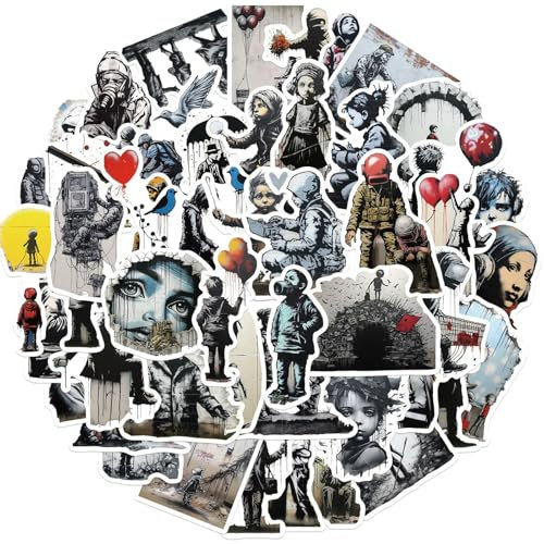 TVIVID 50 Stück kunstvolle Aufkleber im Banksy-Stil, lustig, ästhetisch, Graffiti, Laptop, Wasserflasche, Handyhülle, Gepäck, PVC, cooler Aufkleber