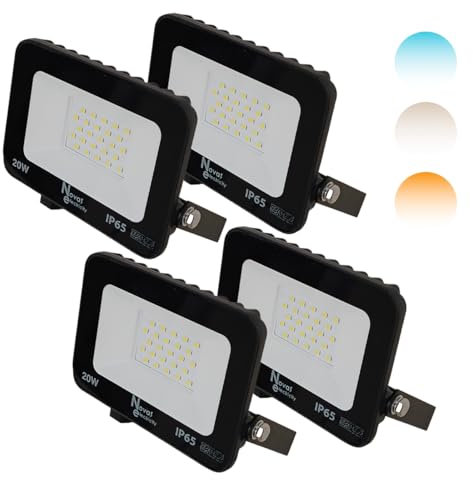 Nova Electricity Proyector LED 20W IP65 para Exterior - Foco Luz Neutra 4000K, Aplique de Pared Impermeable para Jardín y Farolas - Iluminación Segura y Duradera - PACK 4