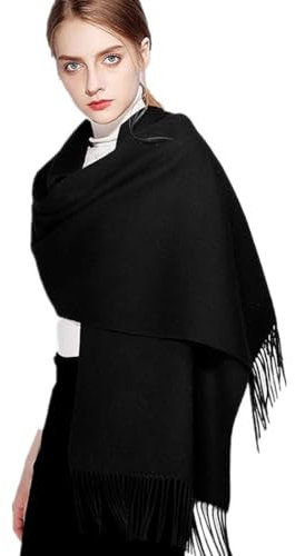 Jnidesier Pashmina-Schals und Umhänge für Damen, weicher Schal für Abendkleider und Hochzeiten mit Quasten, leicht und warm, Schwarz, Groß