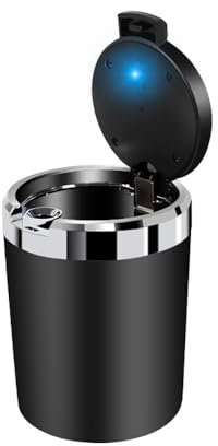 GLYGLY Auto Aschenbecher für Opel Corsa d 2007-2014, Auto Aschenbecher mit Deckel und Licht Tragbare Abnehmbarer Zigarette Tragbare Abnehmbarer,Black