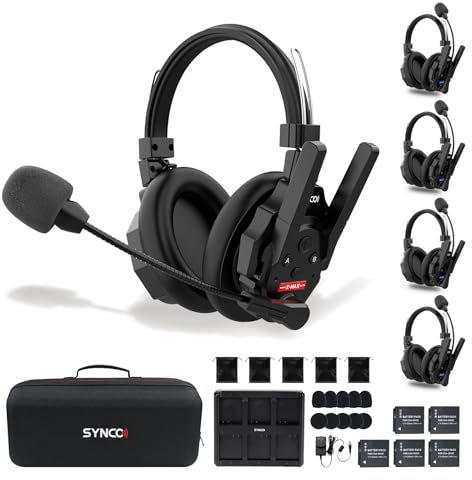 SYNCO XTALK XMax5 Wireless Intercom Headset, Dual-Ear Headset 500m Range 24h Battery for Event TV Film Production Team Communication 5PCS