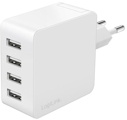 LogiLink PA0336W - USB Lade- /Steckdosenadapter, 4X USB-A, 24 W, mit 5-Fach Geräteschutz