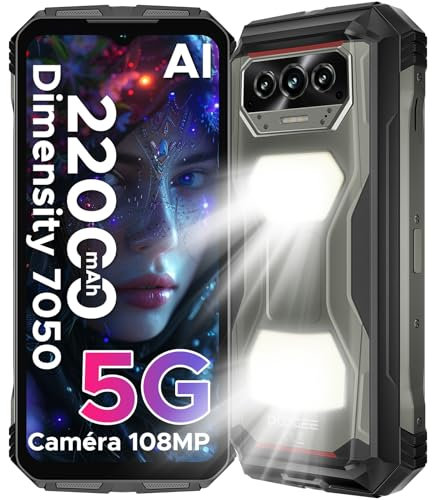 DOOGEE Vmax S Telephone Portable Incassable 5G 6nm Dimension 7050, 22000mAh/33W, 1200 Lampe Torche, 108 MP AI Caméra,24 GB RAM+256GB ROM, 6,58’’+120 Hz,Smartphone Incassable,WIFI6/NFC/Face ID/OTG