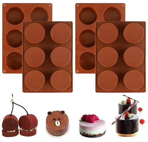 HXSYKJDM 4Pcs Round Silicone Moulds, 6-Cavity Large Round Disc Cake Moulds, Cylinder Cookie Mold, Non-Stick Baking Molds Silicone Cake Chocolate Mold