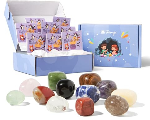 PURAJA 12x Edelsteine als Magische Steine für Kinder | Einzeln verpackt | Glücksbringer Stein als Mitgebsel Kindergeburtstag | Glücksbringer Kinder | Geburtstag Mitgebsel