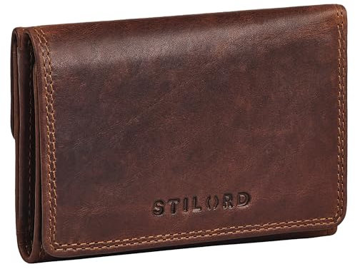 STILORD 'Olive' Echtleder Geldbörse Damen Mittelgroß Leder Portemonnaie - Freuen Brieftasche mit RFID Schutz - Trifold Damengeldbörse mit Münzfach in edler Geschenkbox, Farbe:Kara - Cognac
