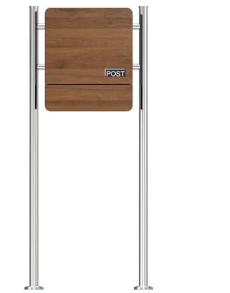 SCHARTEC SBS-SPB-5 Boîte aux lettres sur pied, design en bois foncé, avec compartiment à journaux, debout (acier inoxydable/aspect bois)