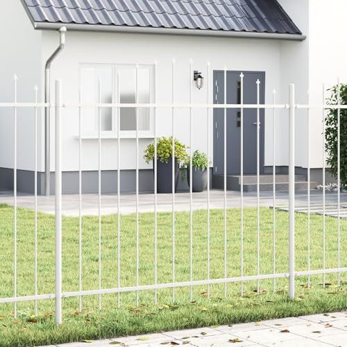 vidaXL Staccionata da Giardino con Punta a Cupola Bianca 8,5m x 1,5m in Acciaio Coibentato - Barriera Esterna - Set di 5 Pannelli Decorativi per Giardini Moderni