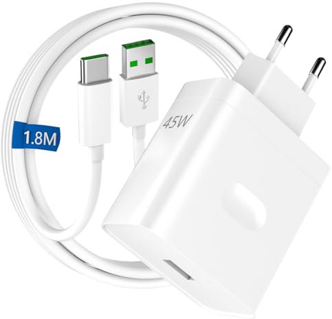 45W SUPER VOOC Caricatore Rapido con 6A Cavo USB C 1.8M per OPPO Reno13FS 13/12F/11F/10 A80 A18 A40 Find X5 X3/2Neo/Pro,Caricatore Rapido Charge VOOC con Cavo USB Type-C per OnePlus 10 Nord CE 3 2Lite