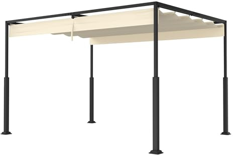 NAIZY Pergola 3x4 m Garten Pavillon mit Beige Verschiebbar Schiebedach, Pergola Wasserdicht Stabil Winterfest Gartenpavillon aus Metall Rahmen & Polyestergewebe, für Garten Balkon Terrasse