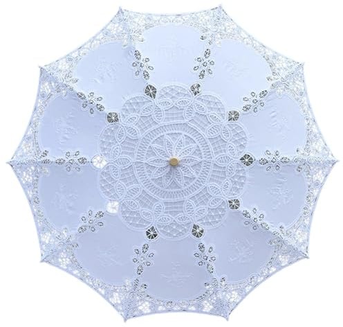 GKYQVE Sombrilla bordada de algodón con detalles de encaje para actividades al aire libre, fotografía de boda, paraguas bordado floral