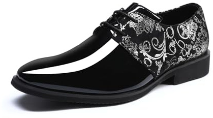 YFFUSHI Scarpe Uomo Formali Punta Affusolata Jacquard Pelle Lucida Derbys Affari Lacci Brogues Traspiranti | lucide, in poliuretano, con lacci, leggere, scarpe da sera, derby smoking, formali, smart-casual