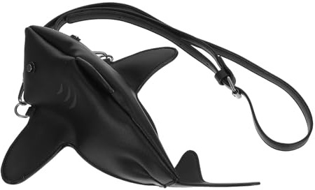 MAJORMENCH Umhängetasche Schwarze Zufälliger Stil für Alltag und Freizeit Bezaubernde Ebene Umhängetasche Stylische Pu in Hai Form mit Reißverschluss und Abnehmbarem Schulterriemen für Damen
