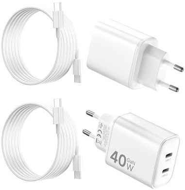 HYDOOD 40W USB C Ladegerät 2Port USB C Schnellladegerät für iPhone White | 2Pack USB C Netzteil PD Ladegerät für iPhone 17 Pro Max/17Pro/17/16/16Pro/15,Pad Pro/Air,mit Schnellladekabel USB C 2M