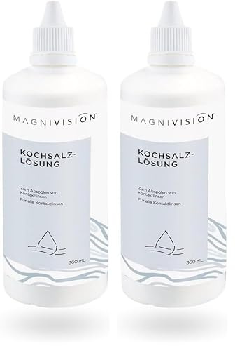 MAGNIVISION Kochsalzlösung, 100ml (Reisegröße) Kochsalzlösung für Kontaktlinsen, zum Abspülen von weichen & harten Kontaktlinsen, boratfrei, Made in Europe (Packung mit 2)