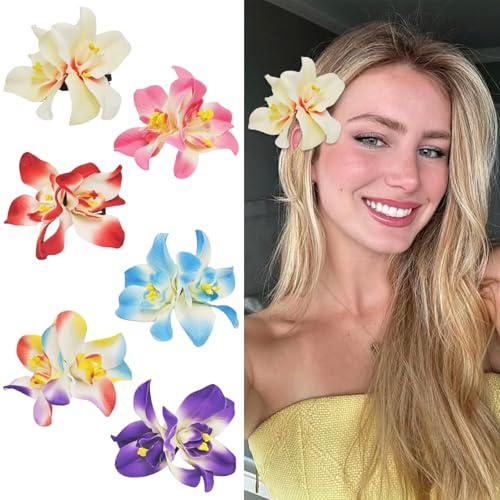 Fiori per Capelli Donna, 6 Piezas Exquisitas Mollettone Fiore Hawaiano, Ciappo Capelli Donna Fiore Stile Boho per Estate, Feste Hawaiane, Vacanze al Mare, Feste in Piscina (Colore-B)