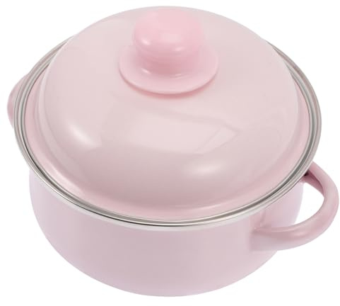 Emaille Suppentopf mit Deckel, 1,1 L, Rosa Topf für Nudeln | Topf Emaille mit Deckel, Gusseisen Topf Look, für Brei und Kochen, 16x16x15cm