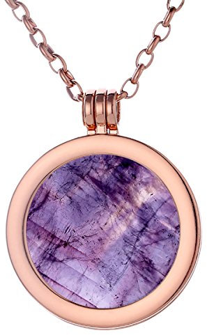 Morella Collana Donna 70 cm Acciaio Inossidabile Oro Rosa con Coins Moneta amuleto Ciondolo Chakra Rotondo 33 mm Gemma Pietra preziosa Ametista in Sacchetto di Velluto