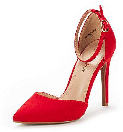 DREAM PAIRS Women's Pointed Toe Ankle Strap High Heels Pumps Dress Court Shoes Oppointed_Lacey,Size 7,Red/Suede,Oppointed_Lacey