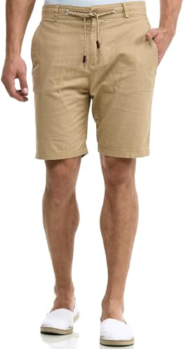 Indicode Herren Bowmanville Shorts aus Leinen & Baumwolle Atmungsaktiv | Leichte Herrenshorts für Urlaub und Freizeit mit luftiger Qualität, Bermudas, Sommerhose, Strandshorts, kurze Hose für Männer