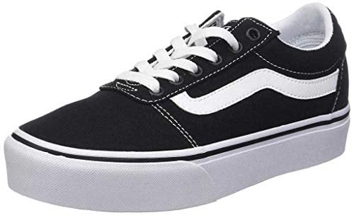 Womens Vans Size 8.5, Platform Ward Sneaker, Black & White Suede Canvas Stack Lace Up Shoes, Low Top Ladies' Trainers, Lightweight Sports Shoes by Vans Active Wear Range (8.5 UK)