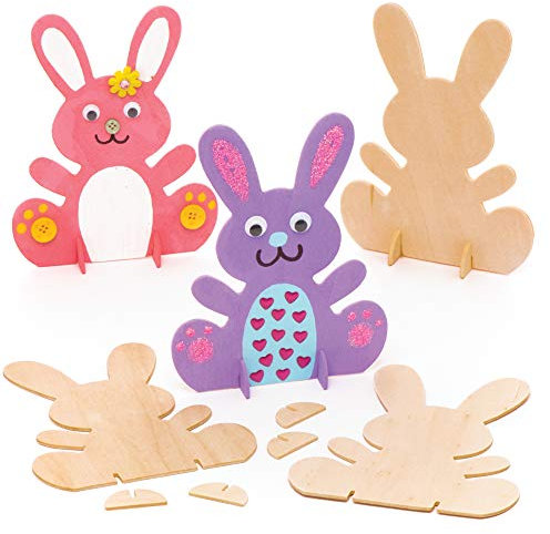 Baker Ross Hasen aus Holz zum Bemalen, Kunsthandwerk-Malaktivitäten für Kinderpreise und Motivationsbelohnungen (6er-Pack)
