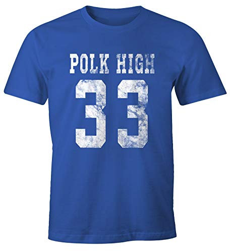 MoonWorks® Herren T-Shirt Polk High Trikot Football 90er Fasching Karneval lustig Fun-Shirt blau XL