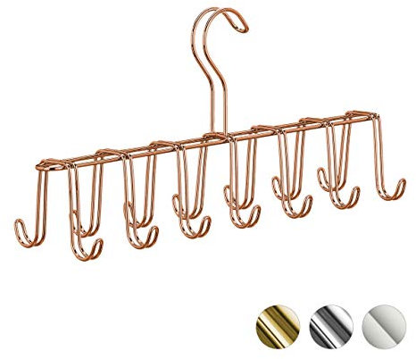 Relaxdays Gürtelhalter, Krawattenhalter aus Metall, platzsparend, 14 Haken, Krawatten & Gürtel, Kleiderschrank, kupfer, 17,00 x 36,00 x 9,50cm
