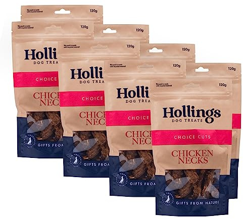 Hollings Chicken Necks Dog Treats, 100% Natural Air Dried Chew Treats for Adult Dogs, Grain Free and High in Protein 120g (Pack of 8)
