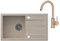VBChome Fregadero con grifo, 77 x 44 cm, color beige, granito, superficie de drenaje moteado, reversible, grifo de cocina + sifón + dispensador de detergente