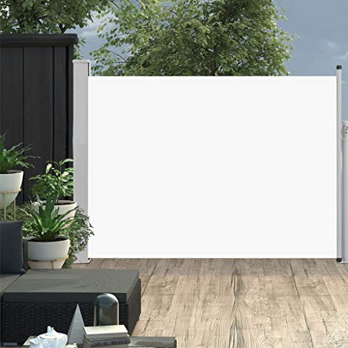 Benkeg Toldo Lateral Retráctil De Jardín Tela Crema + Cubierta De Acero Gris 100 x 500 cm, Toldo Terraza, Jardín, Balcon, Toldo De Exterior Toldo De Patio Toldo Impermeable
