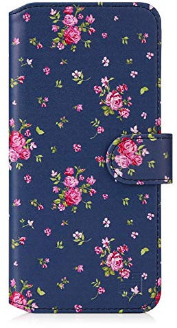 32nd Floral Series 2.0 - Design PU Leather Book Wallet Case Cover for Apple iPhone 12 (6.1) / iPhone 12 Pro (6.1), Flower Pattern Wallet Style Flip Case With Card Slots - Vintage Rose Indigo