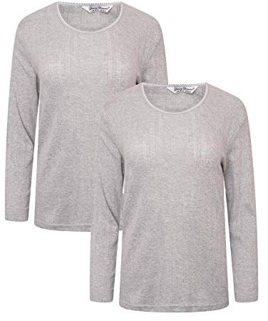 Daisy Dreamer Pack of 2 Womens Thermal Long Sleeve Top Ladies Warm Winter Baselayer Tops Thermals, Marl Grey UK 22-24
