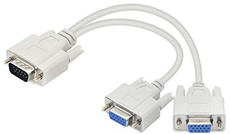 PNGKNYOCN Cavo splitter VGA da 25 cm, VGA 15 pin 1 maschio a 2 femmina adattatore Y splitter cavo, per duplicazione dello schermo